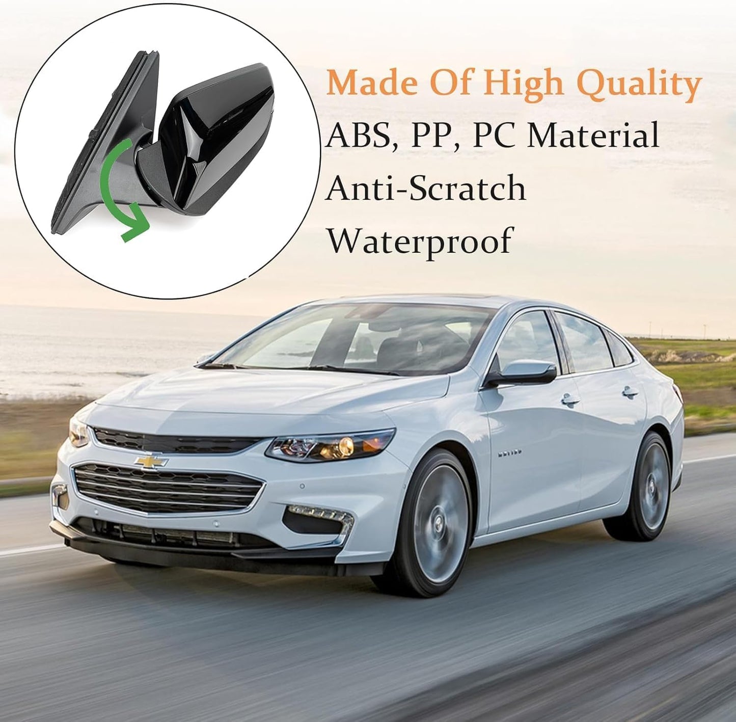 Espejo 3 pines puerta derecha Chevy Malibu 16-22 Negro