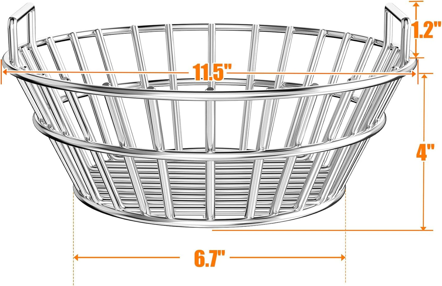 Cesta ceniza carbón huevo mediano grande acero inox asas parrilla