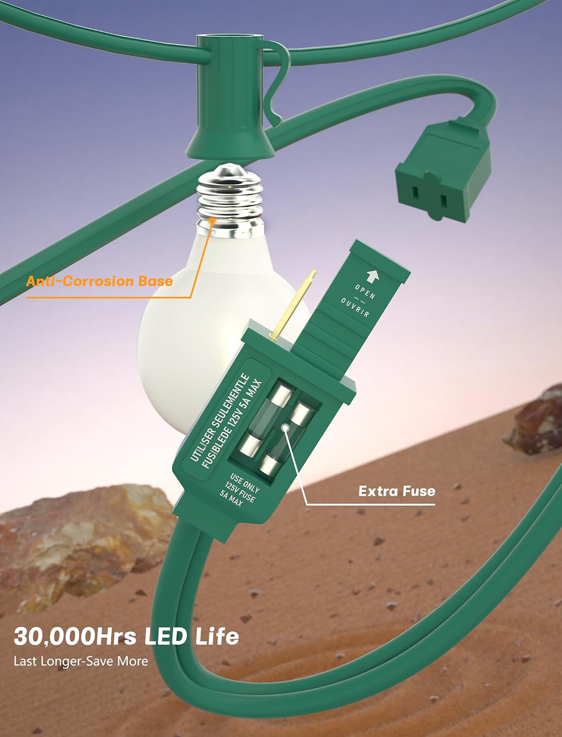 Luces LED Navidad exteriores 50ft 27 bombillas blancas
