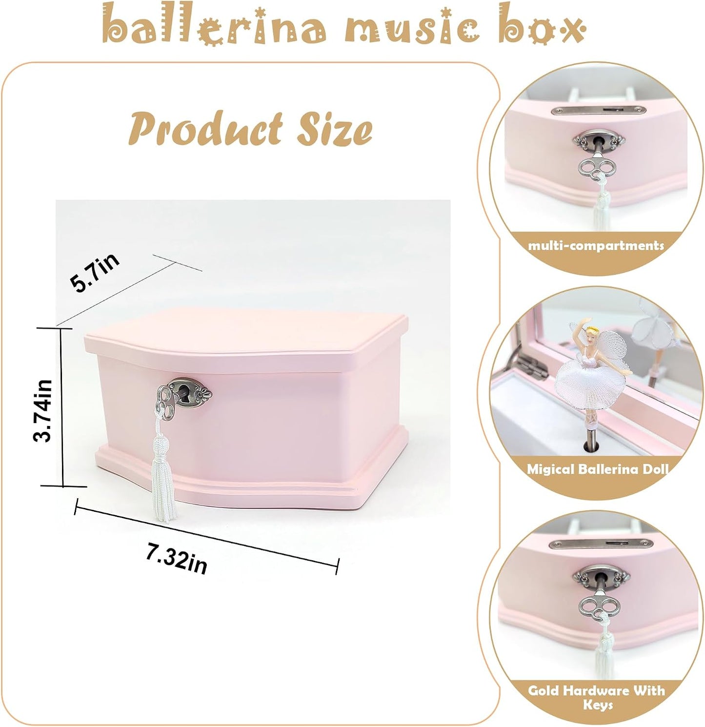 Joyero musical con bailarina y espejo para niñas rosa