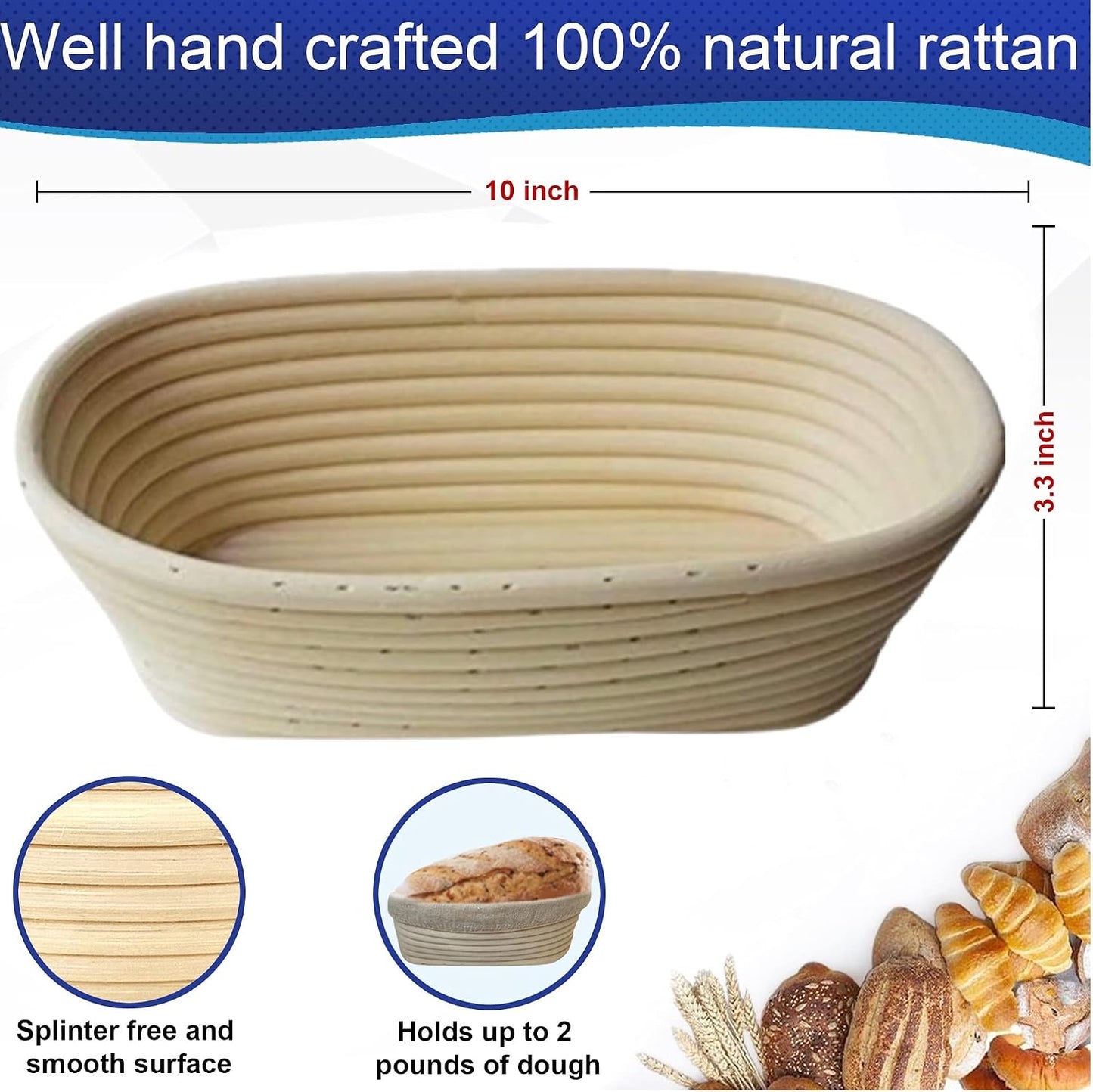Set 2 Cestas Ovaladas 10pulg para Panadería Artesanal
