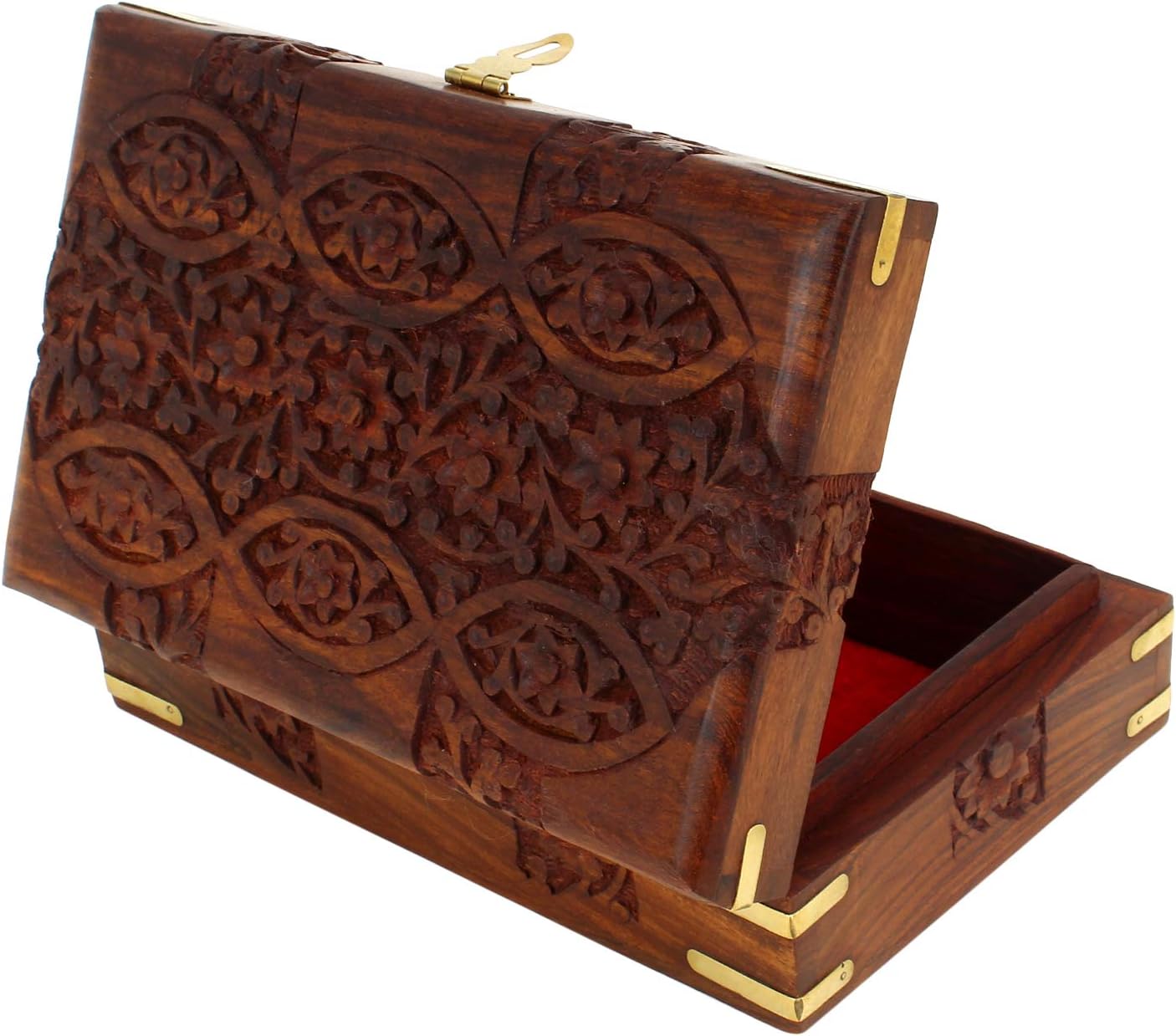 Caja de tesoro madera tallada diseño floral multiusos
