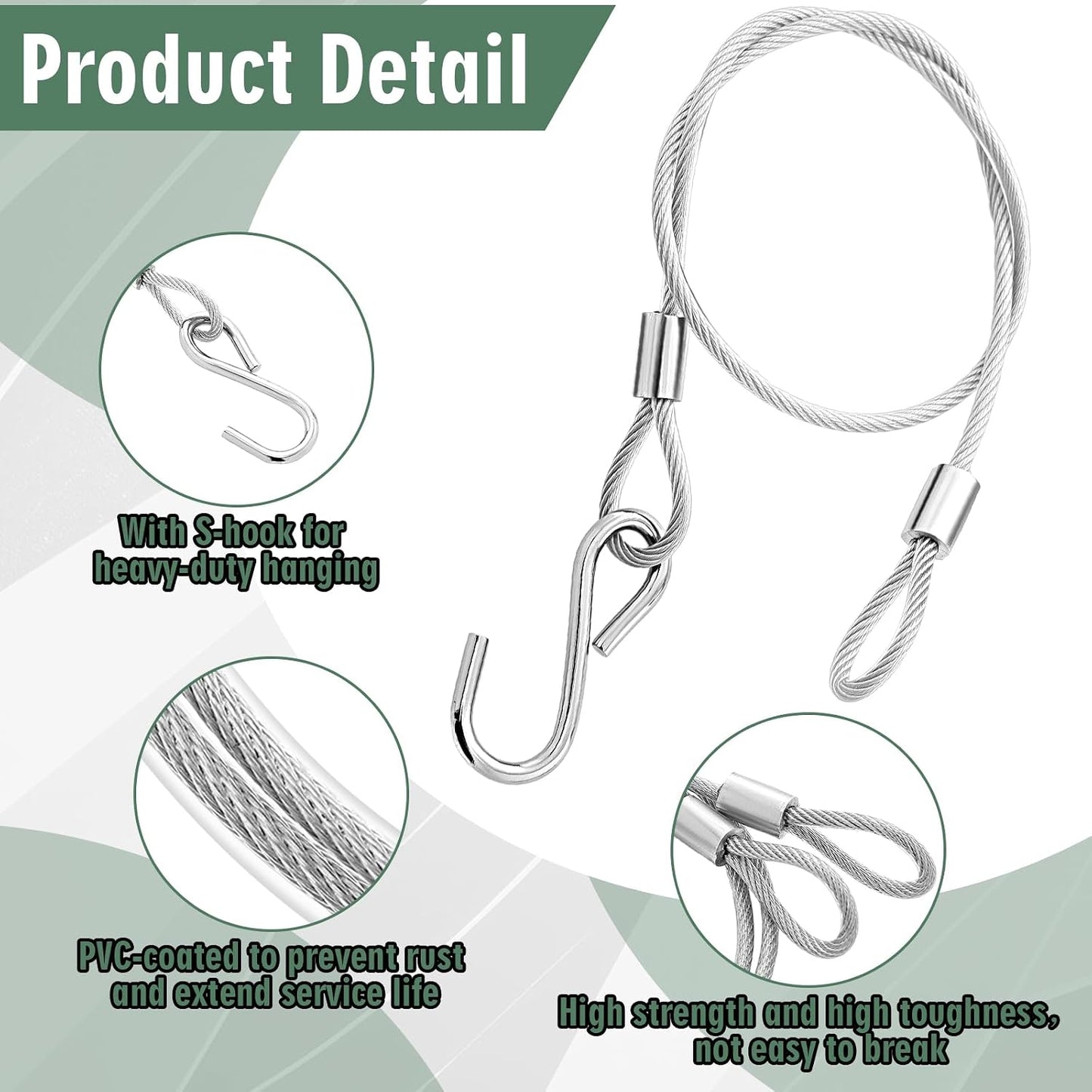 4 Cables Colgantes 12-36" Gancho S Protector PVC Flexible
