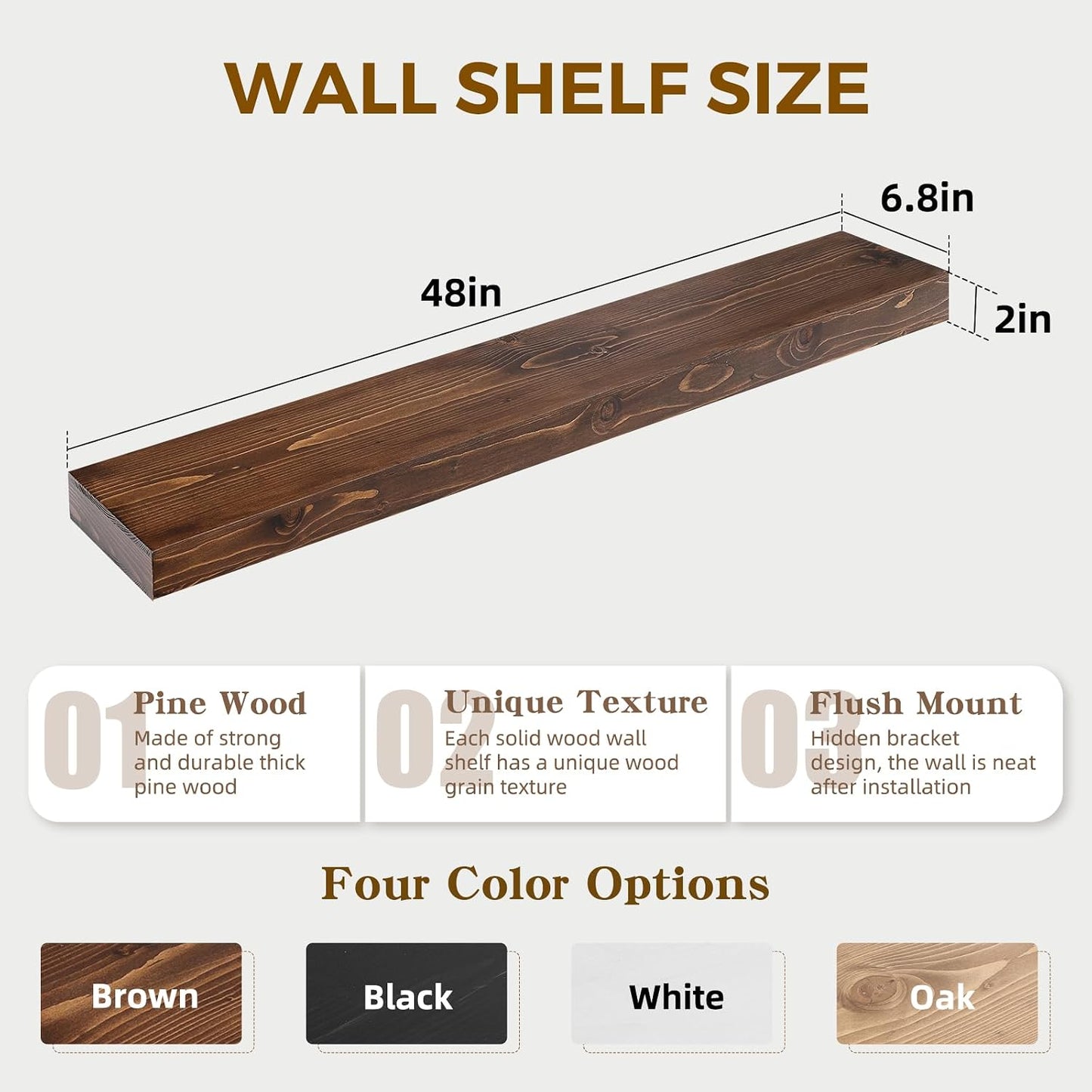 Estante flotante madera rústica 48x6.8pulg decorativo