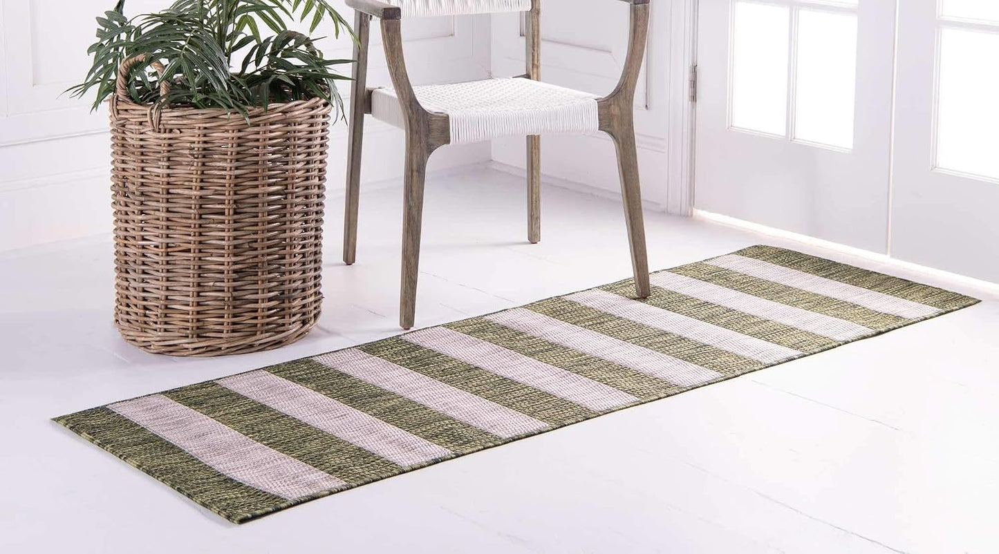 Alfombra rayas envejecida 2x6ft1" color verde/gris