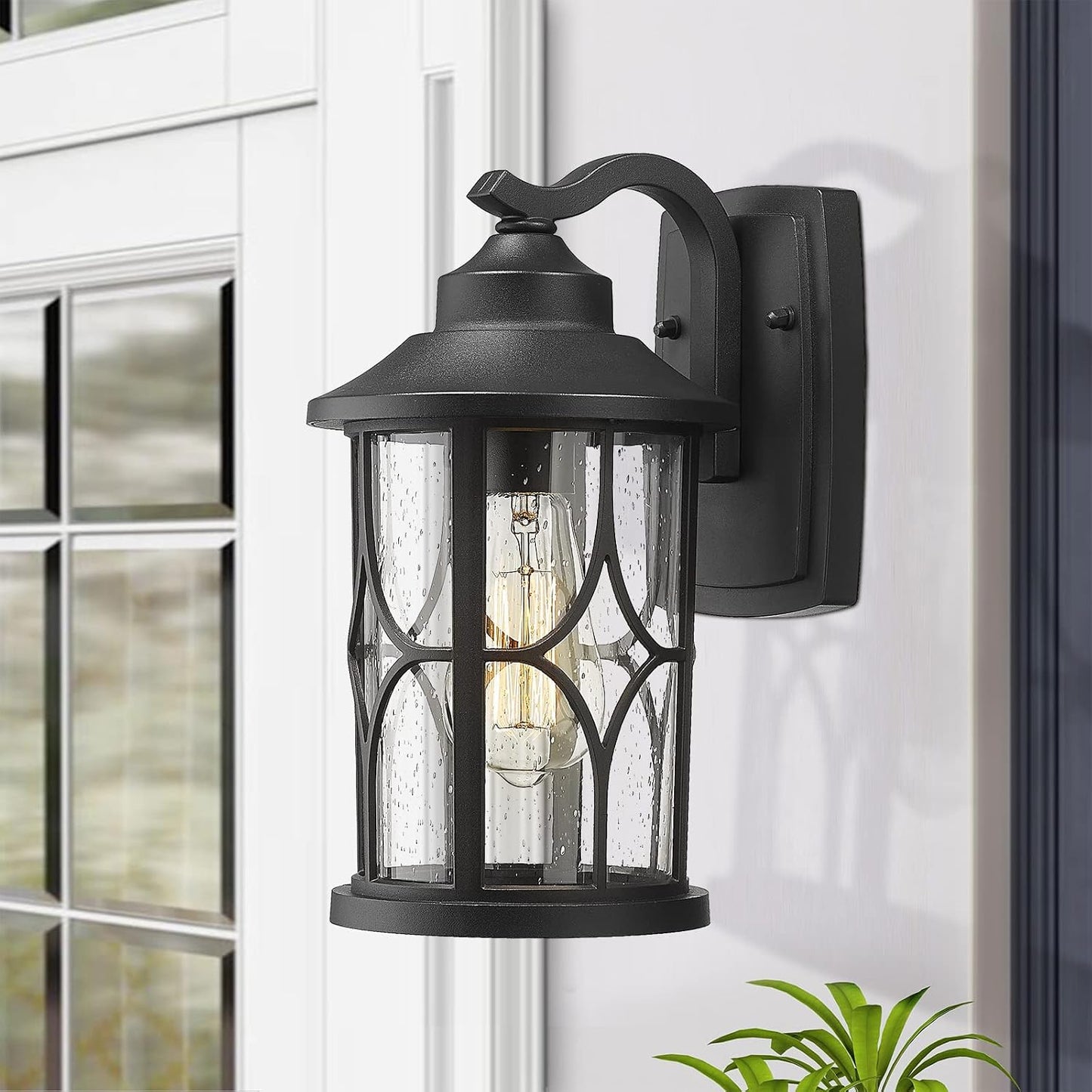 2 Luces pared exterior aluminio vidrio semillado negro