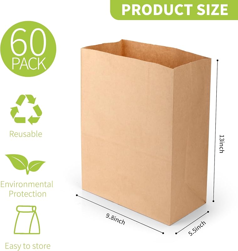 Bolsas papel kraft 60uds 9.8x5.5x13pulg para panadería