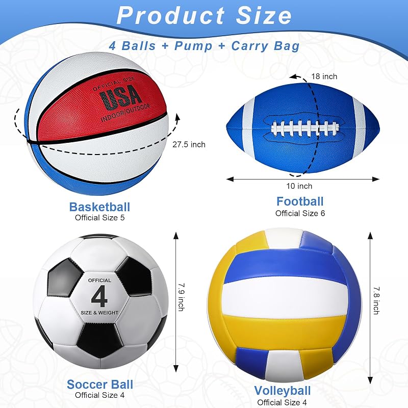 Set 4 pelotas deportivas con inflador para patio