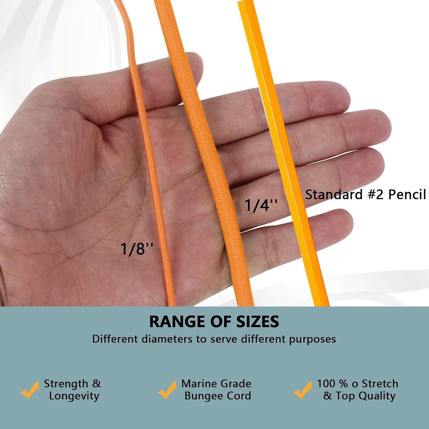 Cuerda elástica 1/4pulg x50ft naranja campamento