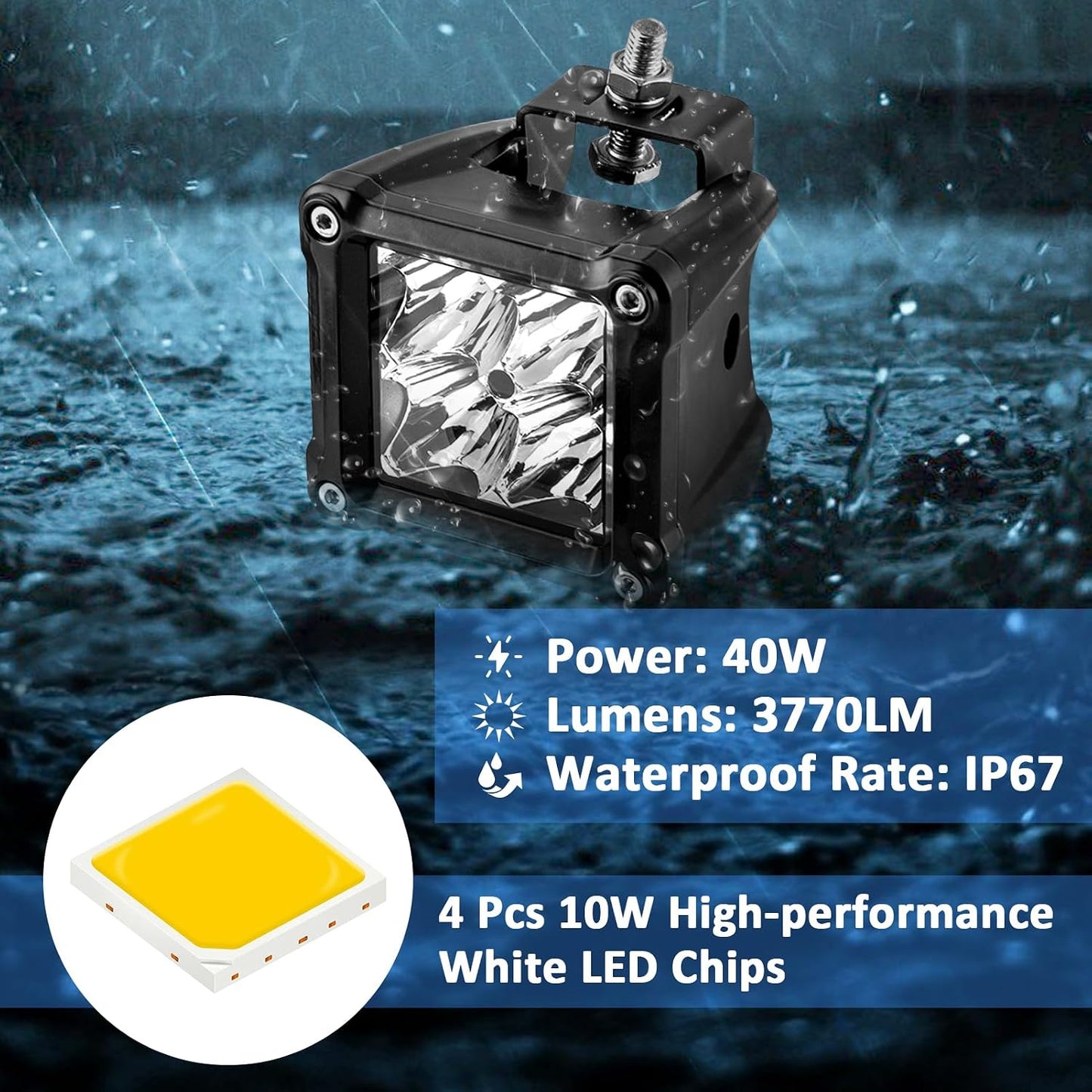 Luces LED Pod 3" 40W 30° Haz Punto Cubo Negro