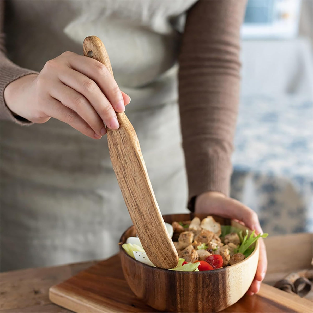 2 Pzas Espátula Madera Teca Multiusos para Pan y Cocina