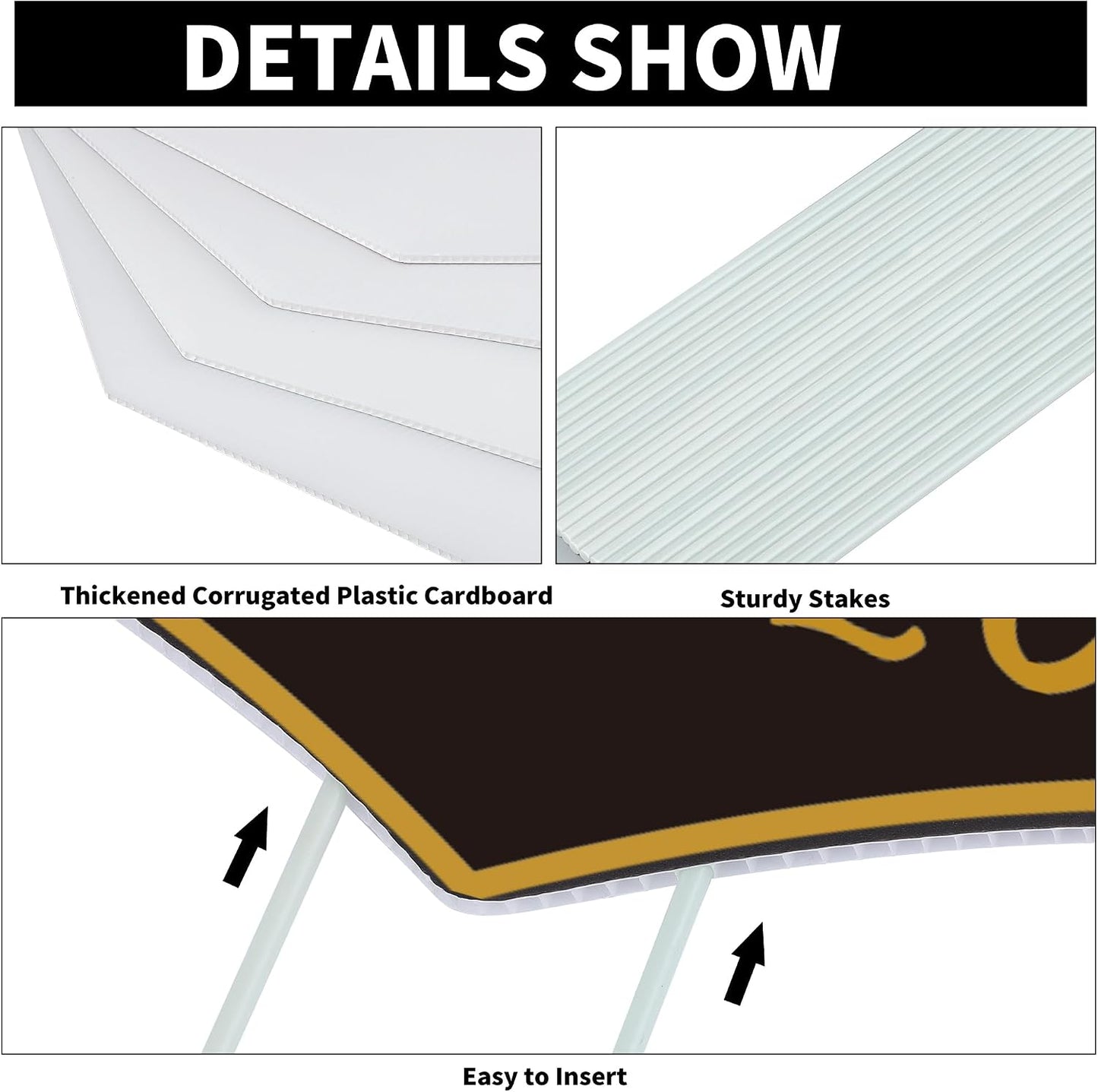 Letreros plástico impermeable patio 16" purpurina negro