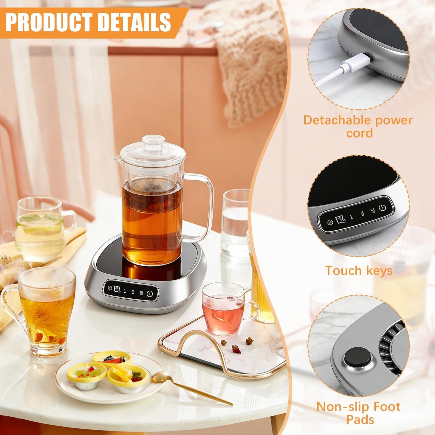 Calentador de taza de café USB con 3 ajustes de temperatura y apagado automático gris