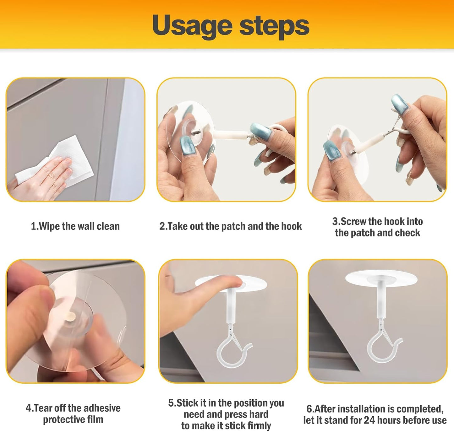 10 Ganchos Adhesivos para Techo y Pared Sin Taladro