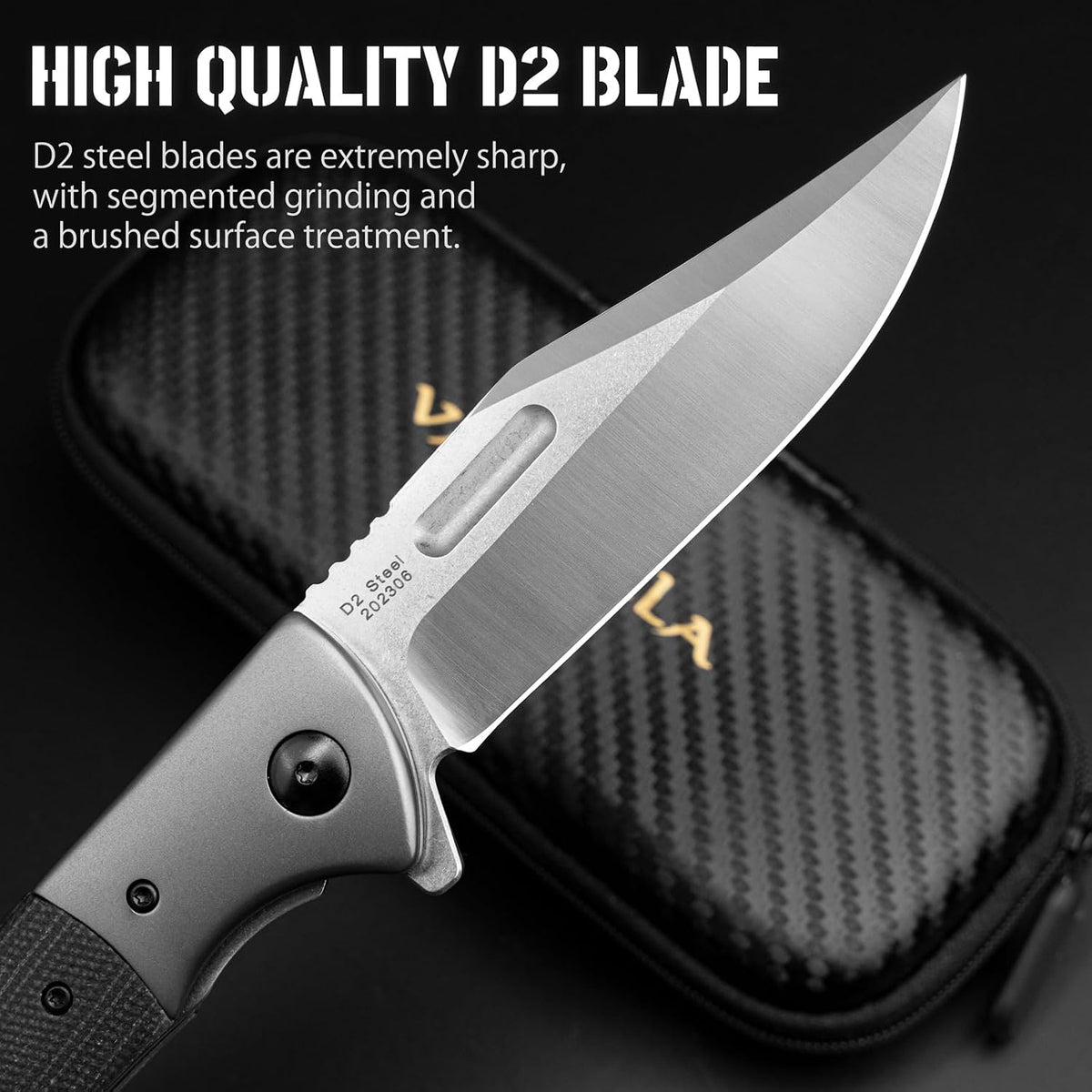 Cuchillo plegable D2 acero 3.9pulg mango micarta para hombres