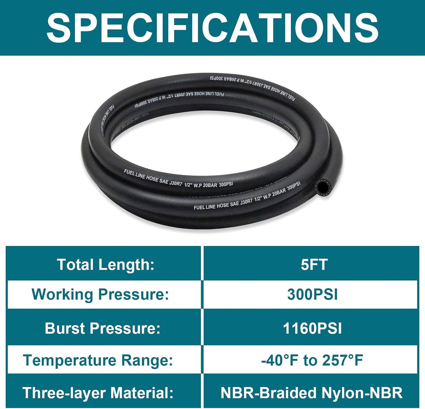Manguera combustible 5/16 NBR con abrazaderas 5ft