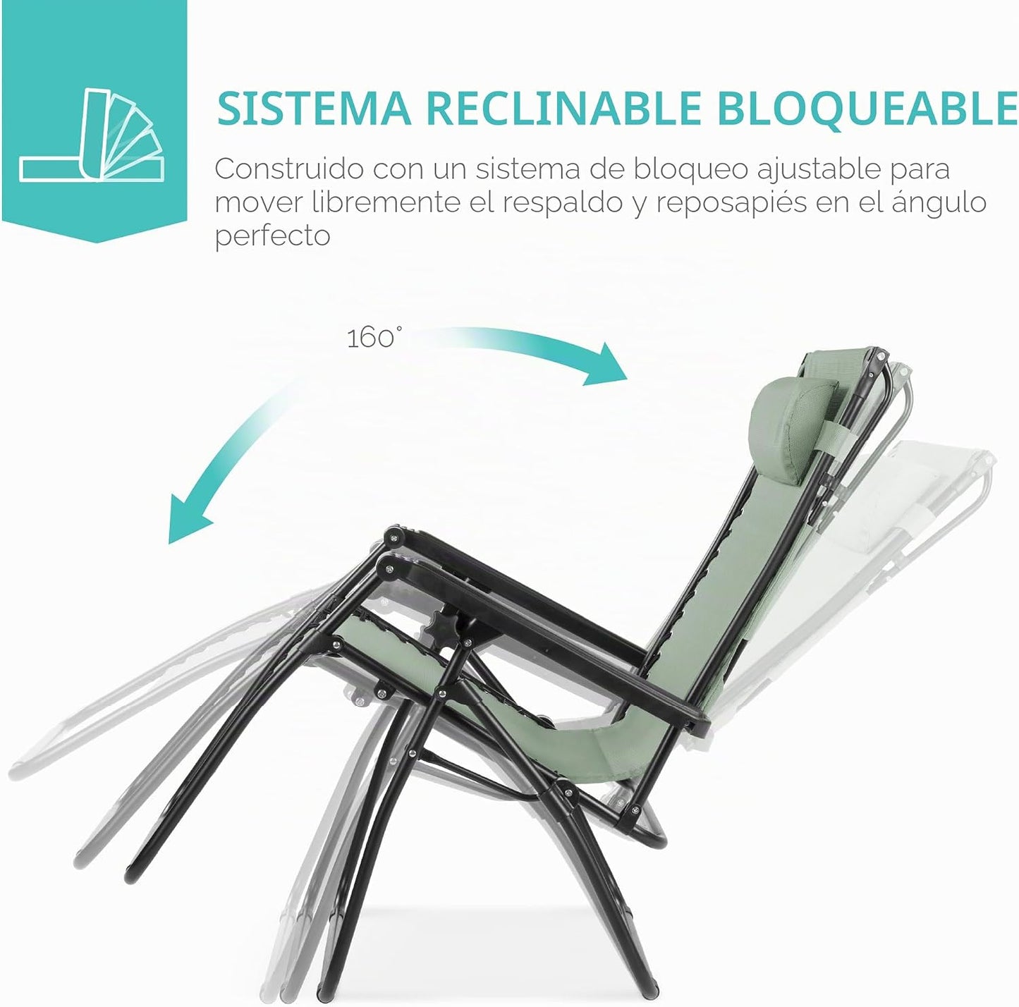 Silla reclinable plegable Textilene con toldo ajustable