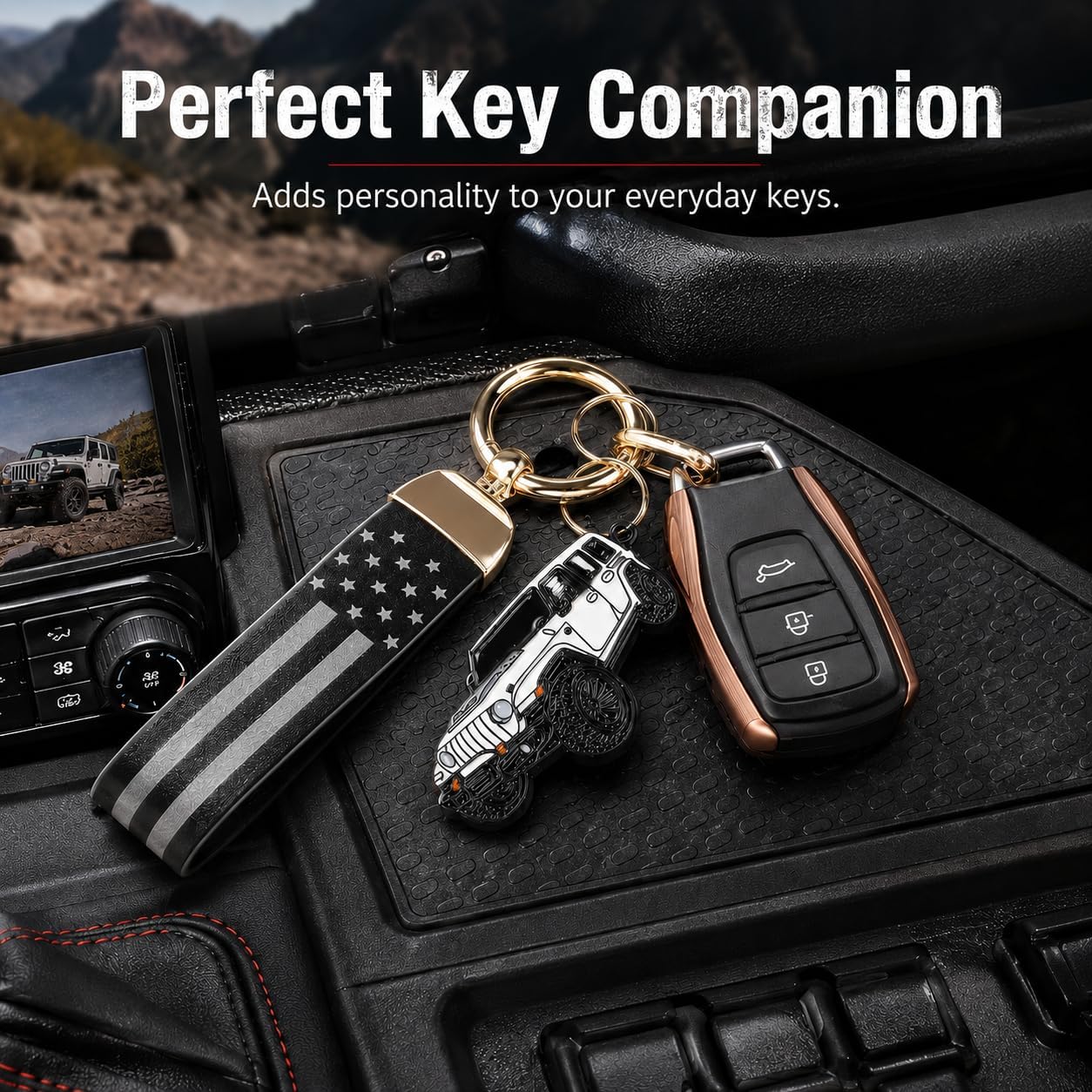 Llavero Jeep Wrangler cuero bandera metal