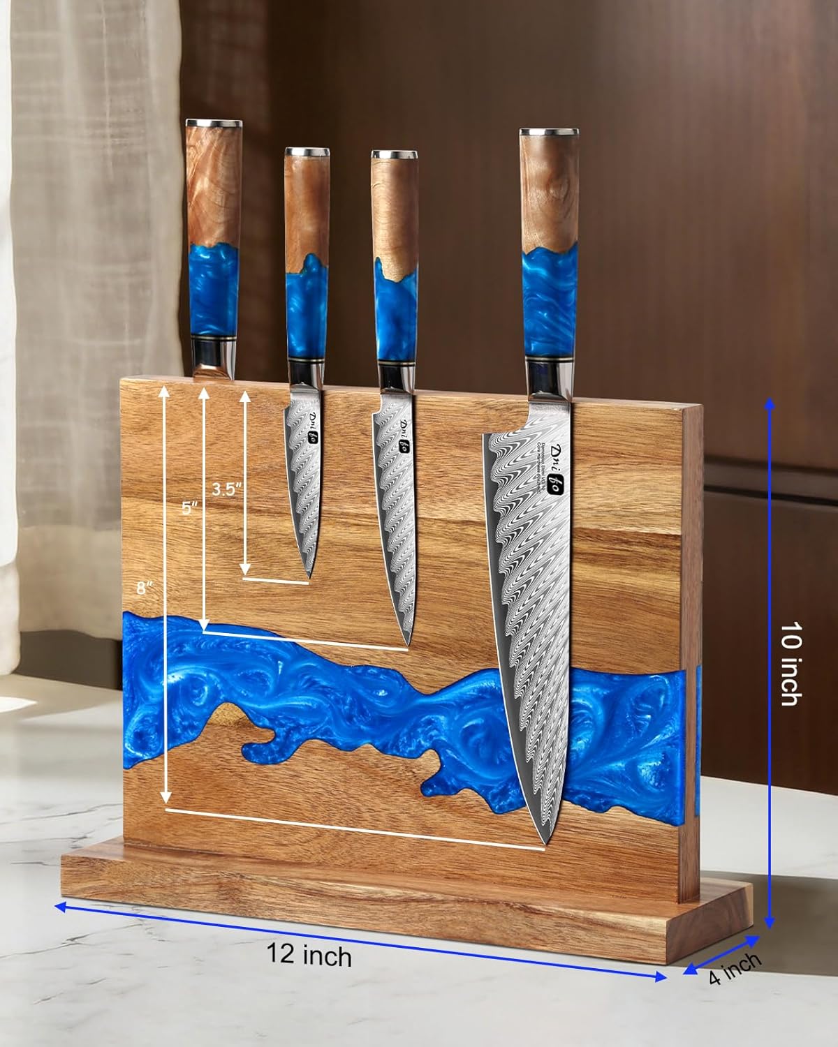 Bloque magnético cuchillos madera acacia resina azul 12x10pulg
