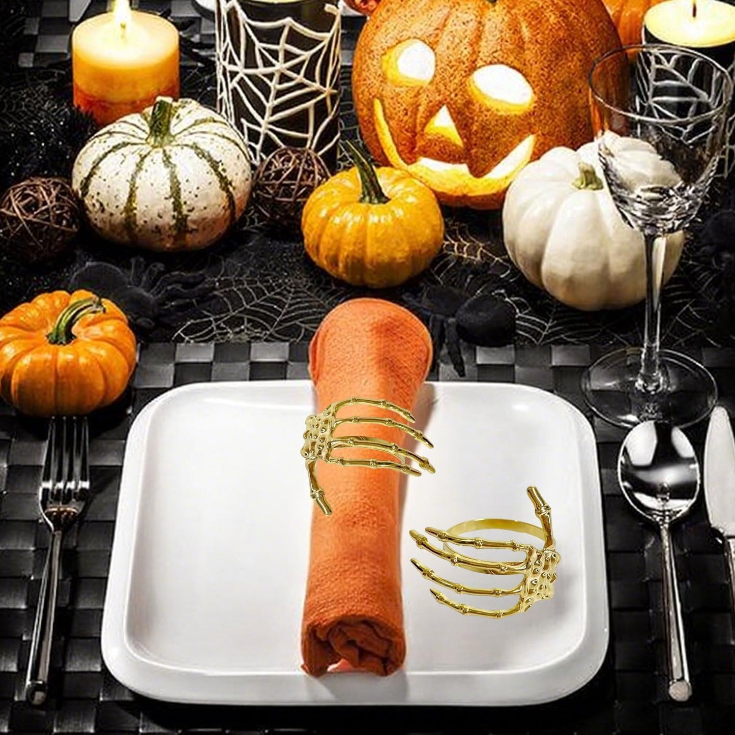 Set 9 servilleteros Halloween temática terror dorados