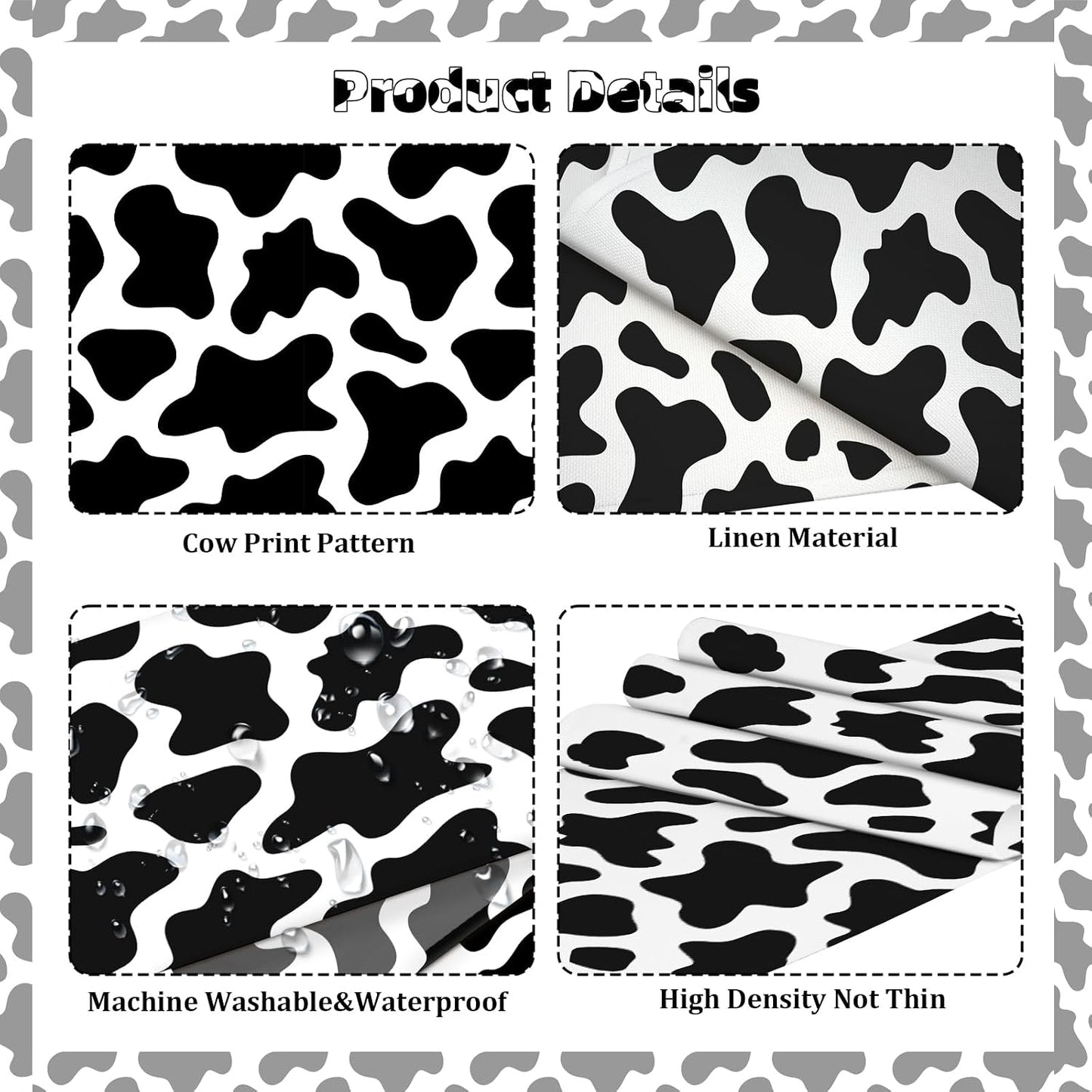 Mesa Camino Estampado Vaca 71x13pulg Blanco Negro
