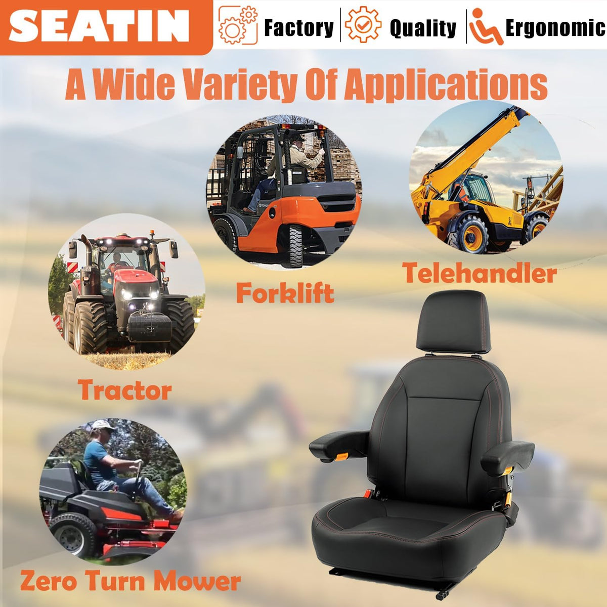 Asiento tractor universal con cinturón ajustable