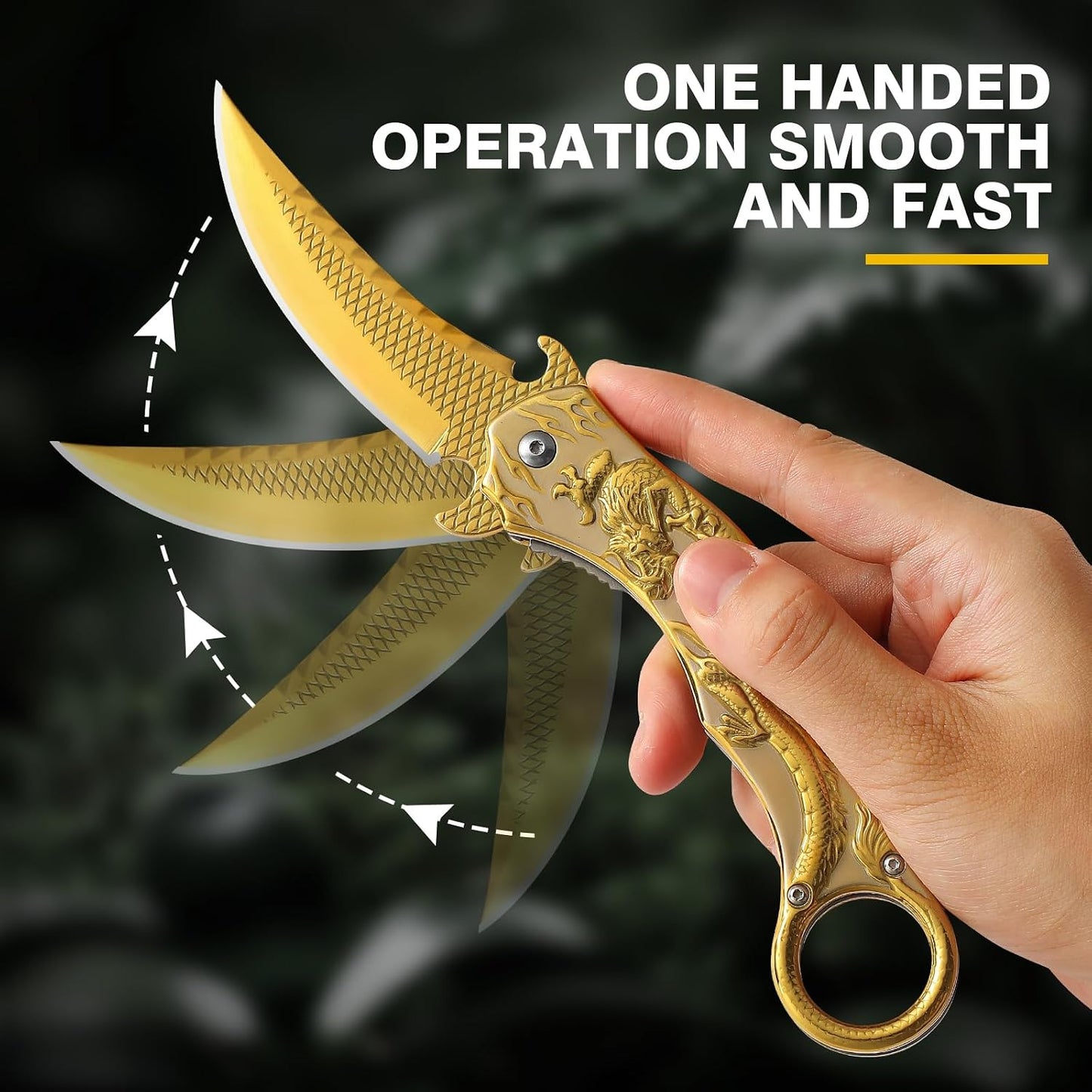 Cuchillo plegable 3.5pulg patrón dragón 3D con clip