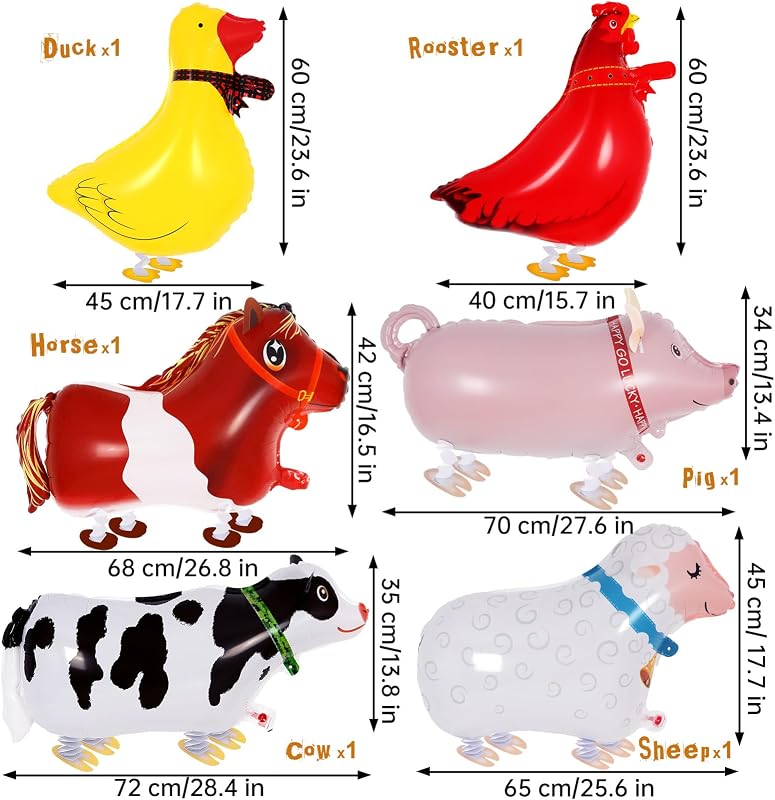 6 Globos Animales de Granja Mylar para Fiesta Temática