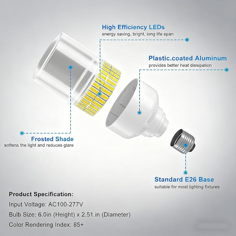 2 Bombilla LED E26/E39 5000K 70W