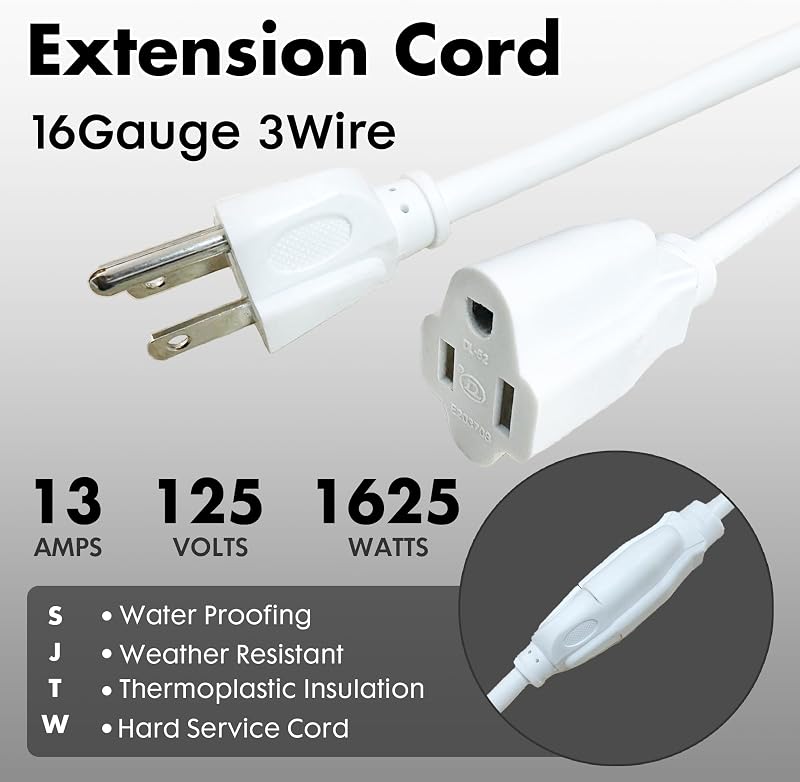 Cable extensión 6ft blanco resistente agua 16/3 SJTW 13A
