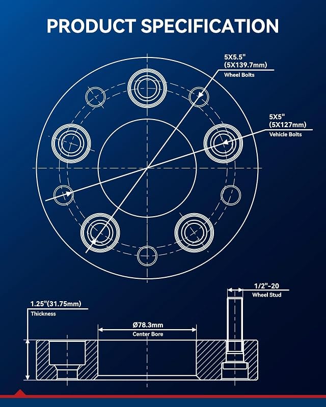 Adaptadores rueda 5x5 a 5x5.5 céntrica 5 leng 1.25pulg