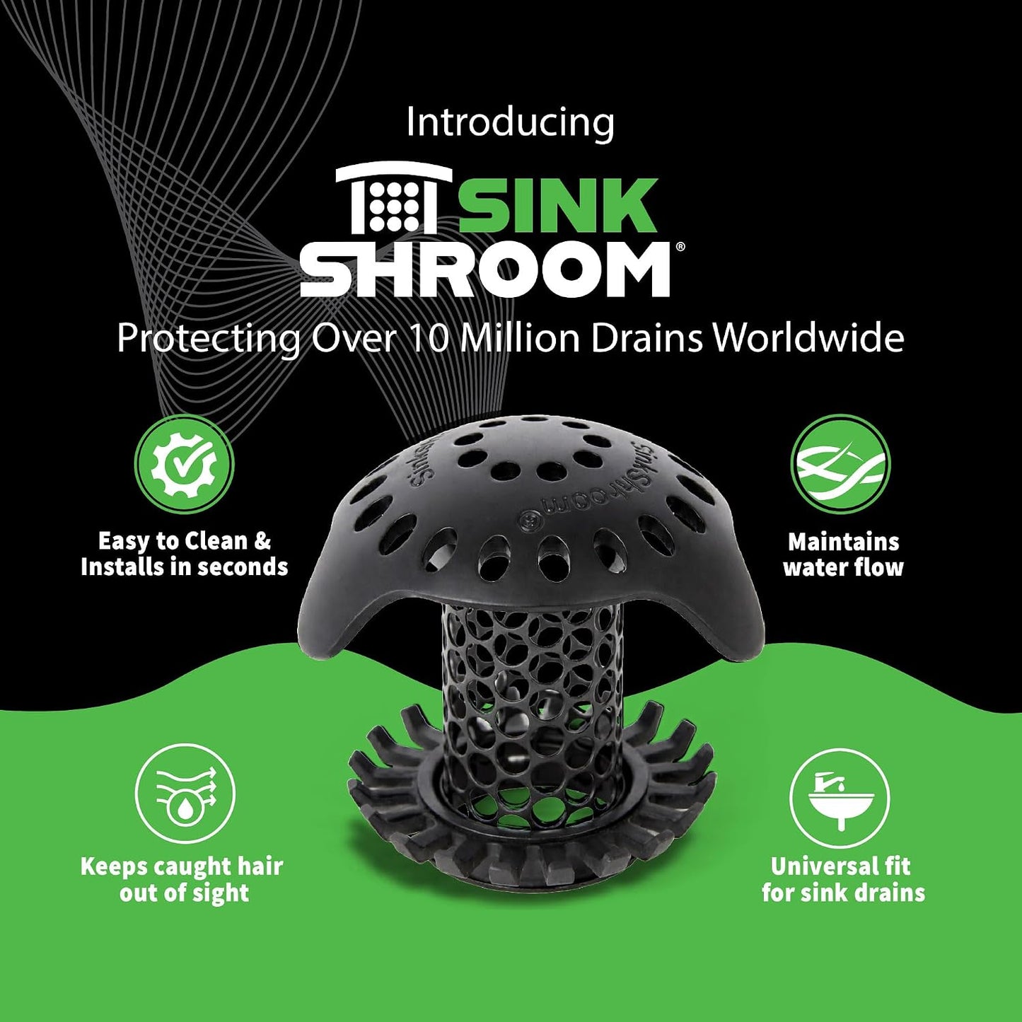 Protector drenaje baño acero inox negro mate con adaptadores