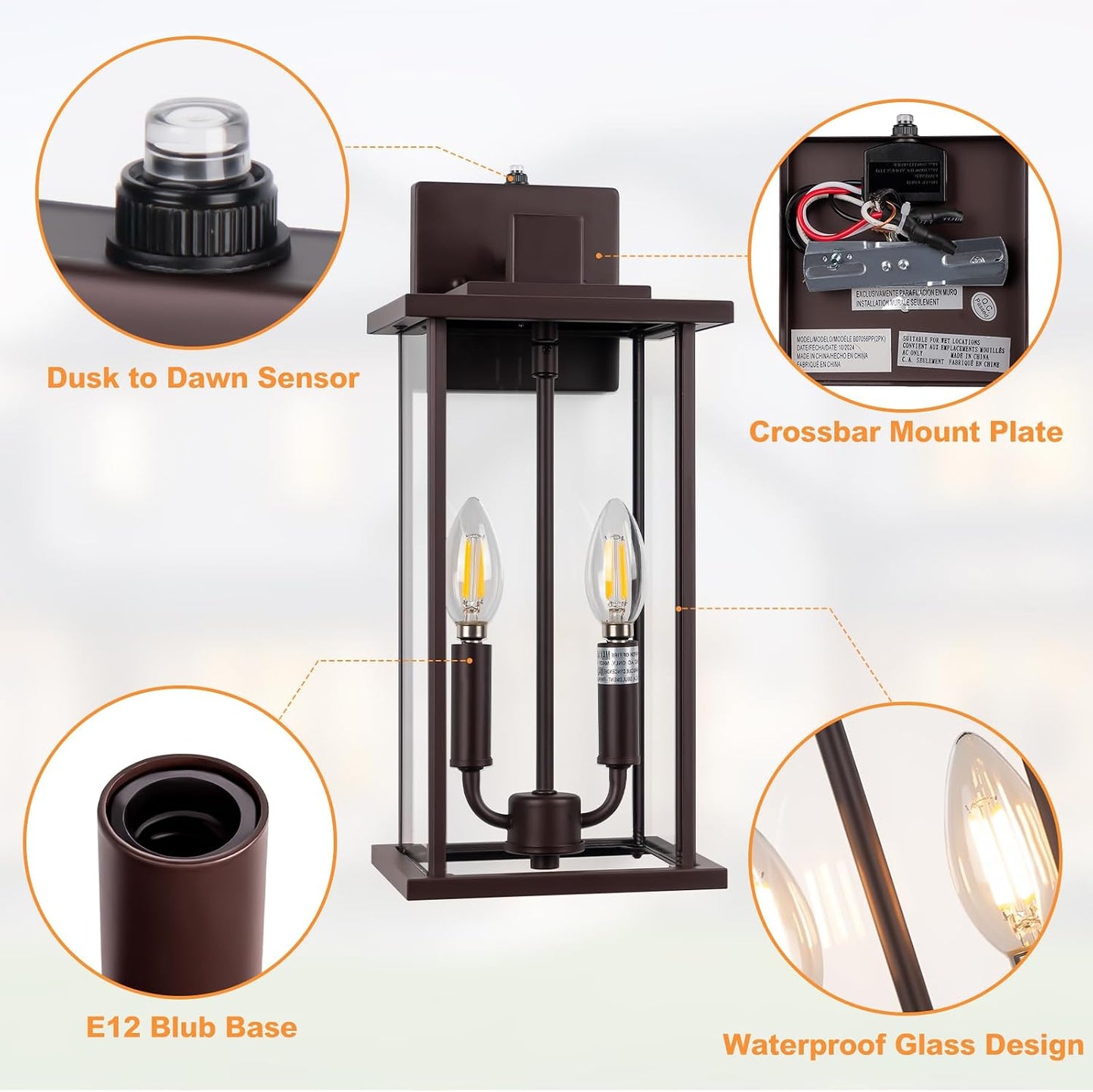 2 Luces Aplique Exterior Bronce Cepillado 16pulg