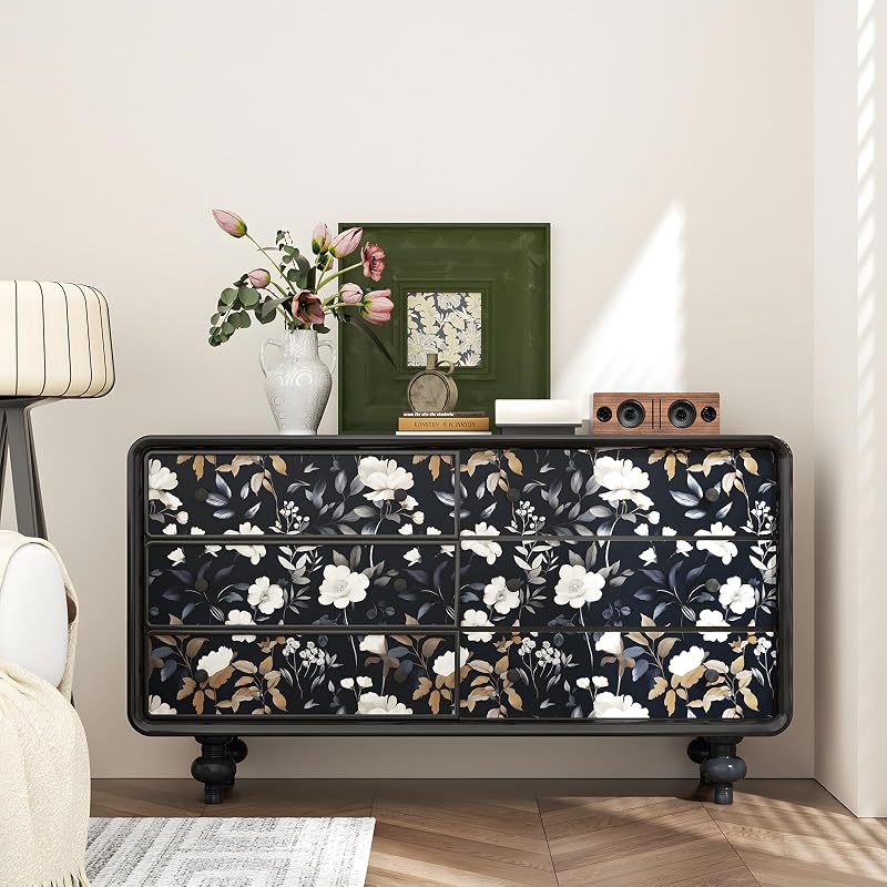 Papel tapiz floral azul oscuro autoadhesivo impermeable
