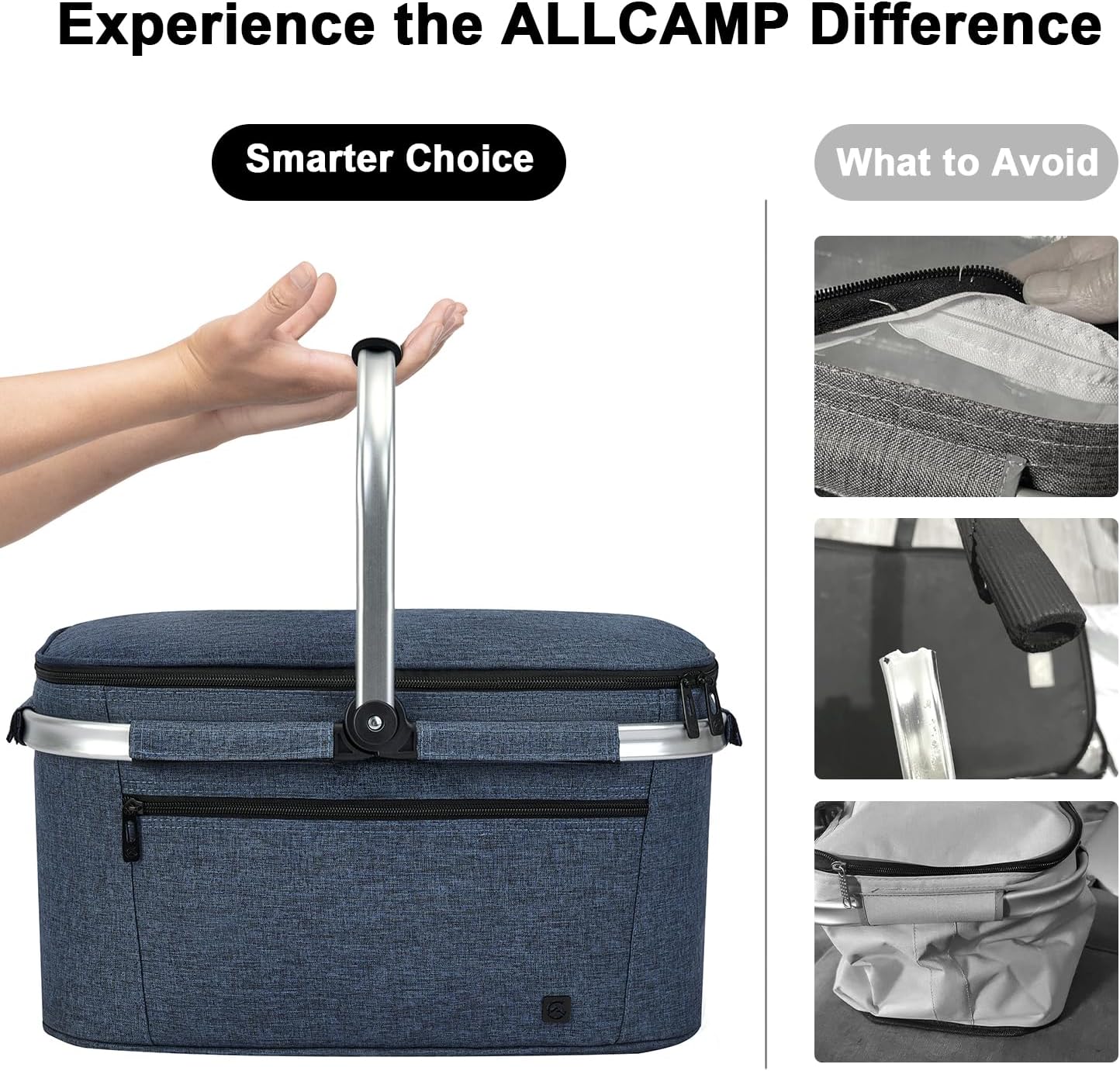Cesta pícnic aislada 32L con 2 cajas hielo plegable reforzada