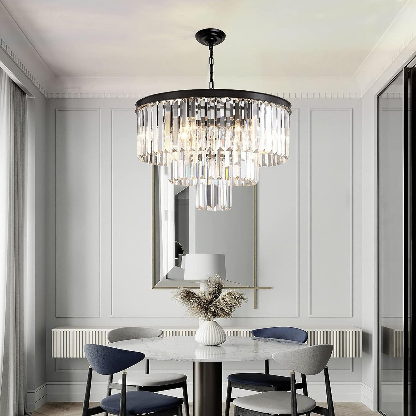 Lámpara de techo 9 luces cristal negro 3 niveles sala