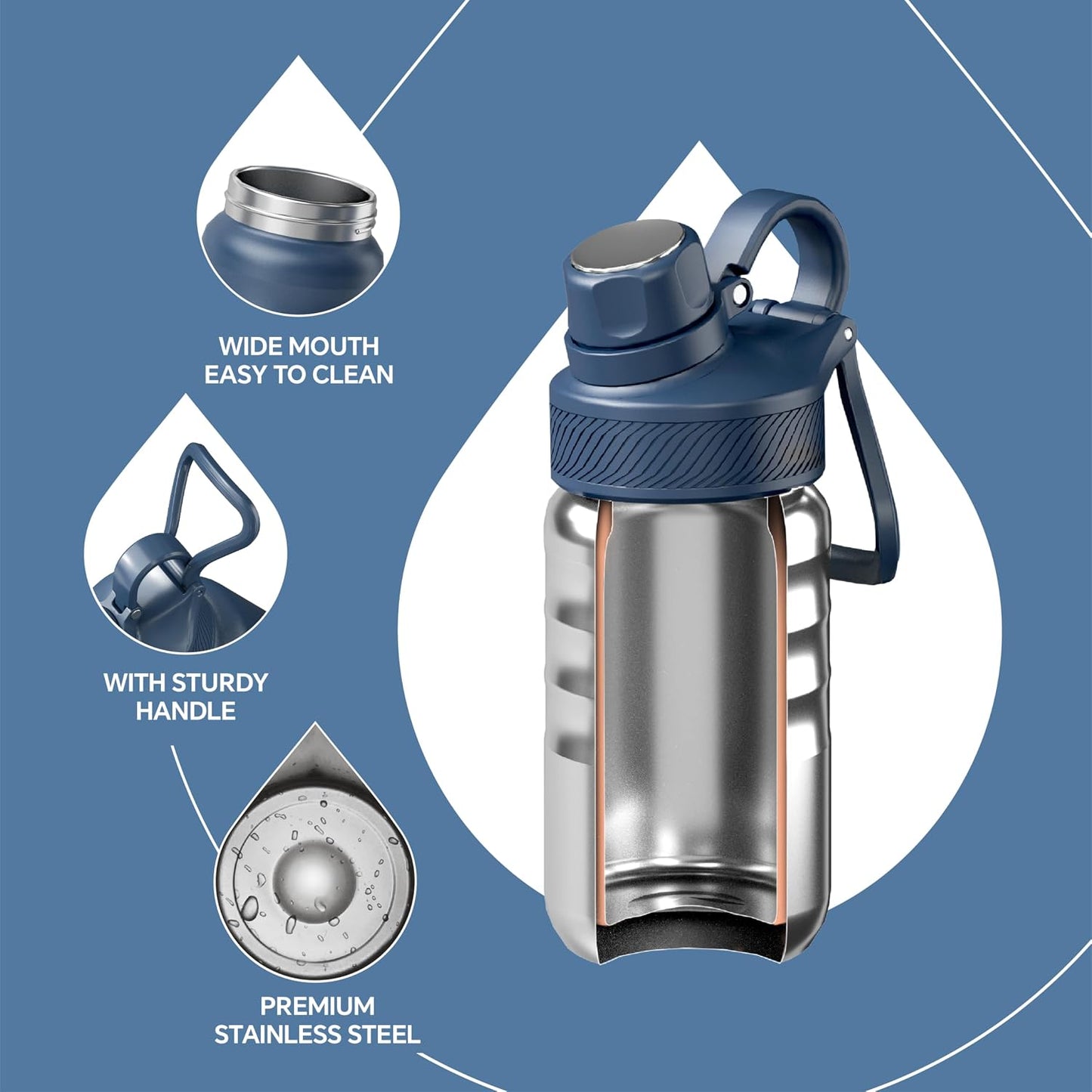 Botella agua aislada acero inox 12oz con pajita