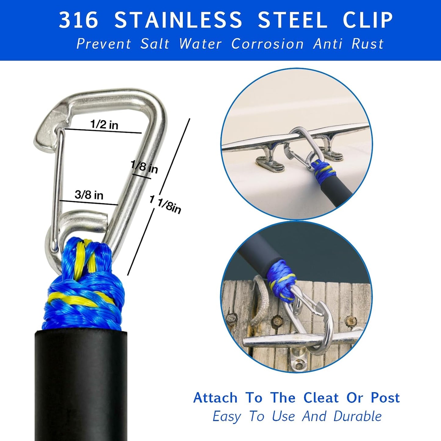 Línea elástica 2ft para barcos con clip acero inox 316