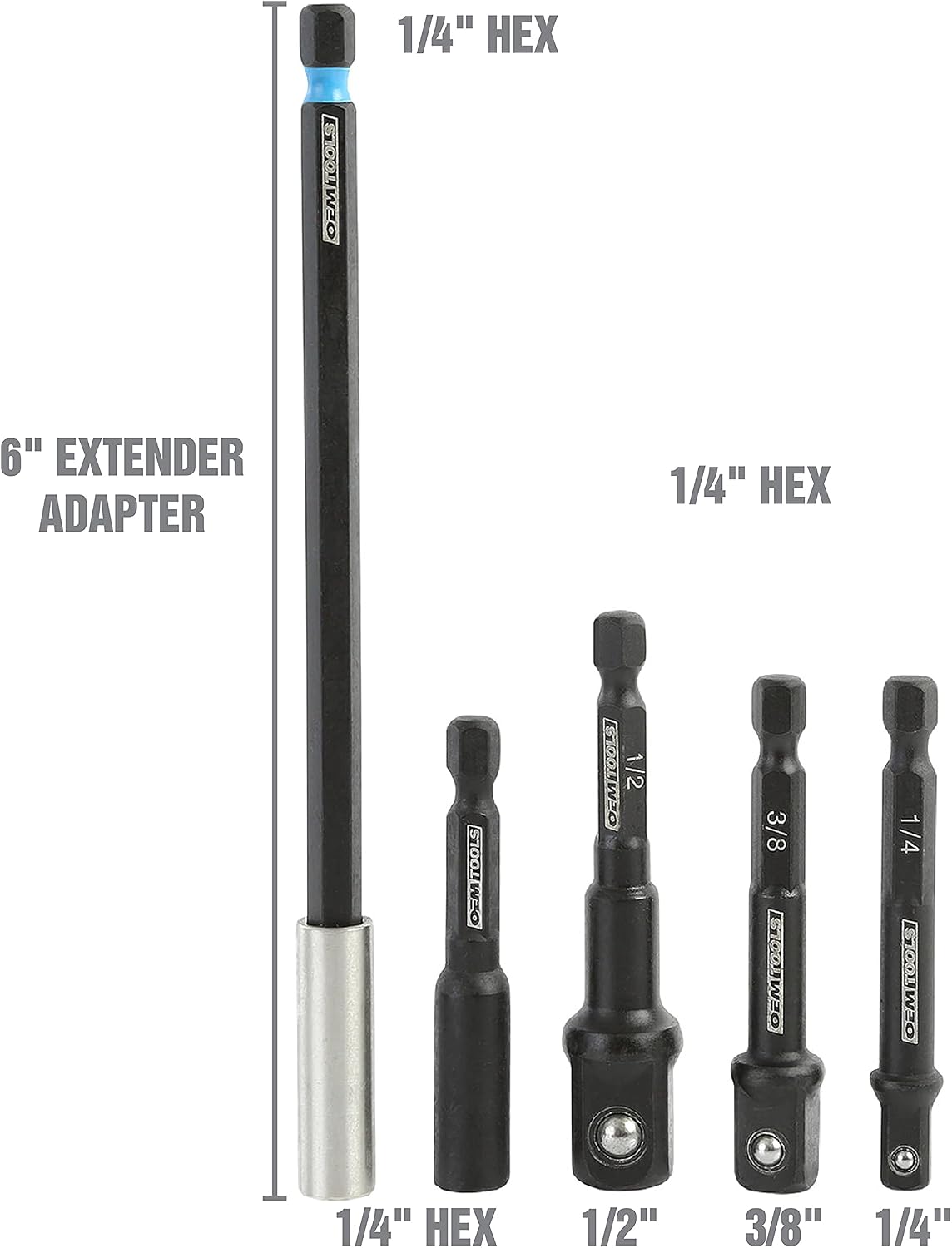 Juego 5 Pzas Brocas Impacto Llaves Hex Adaptadores 6pulg