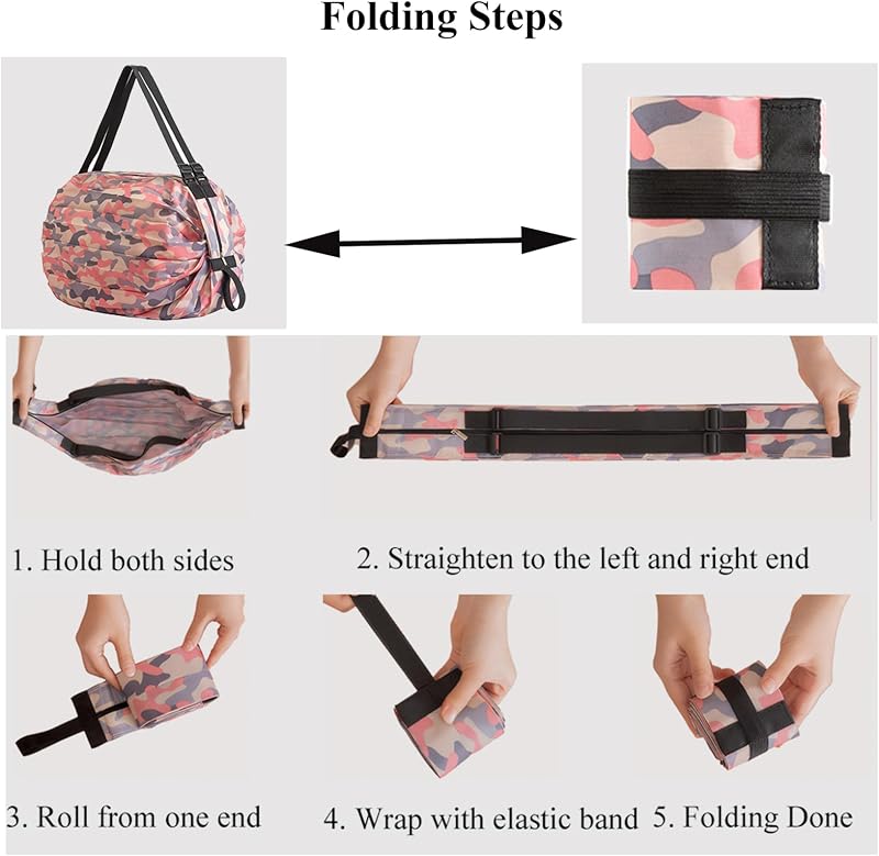 2 bolsas compras plegables reutilizables nailon 210D con cremallera