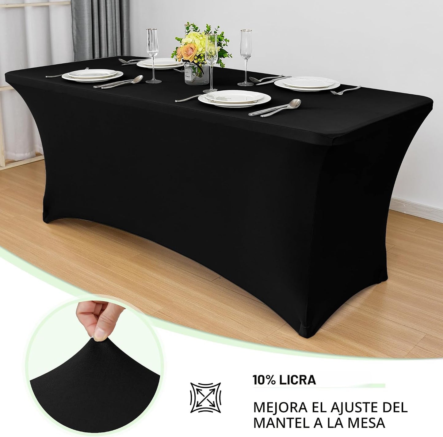 6 Fundas Mesa Elásticas Spandex 6ft Rectangular Negro