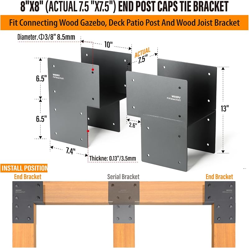 2 Tapas poste acero inox 8x8 para cenador madera