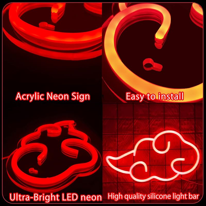 Letrero neón LED nube roja regulable para pared dormitorio
