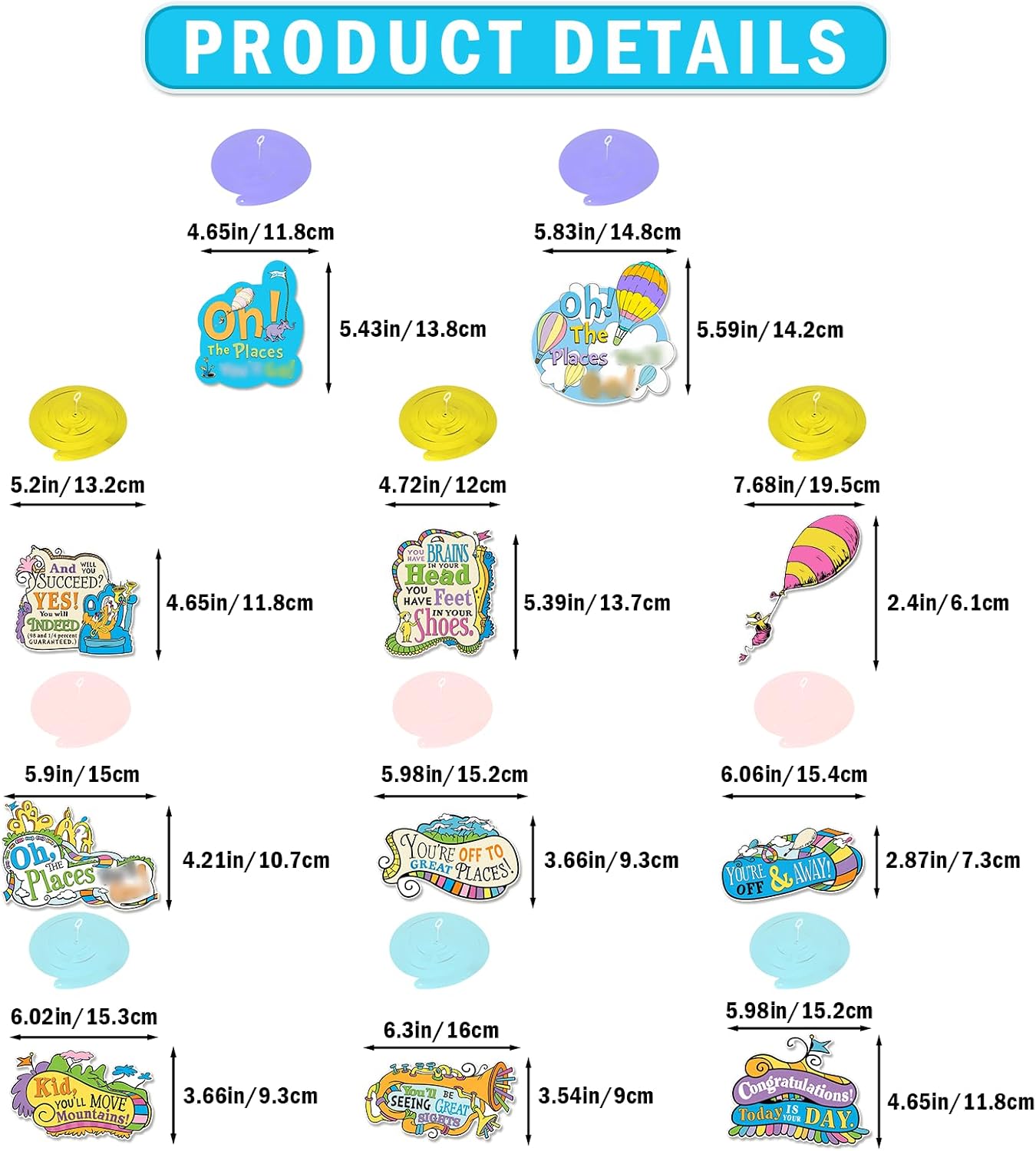 Decoraciones graduación Oh Places You Go colgantes y baby shower