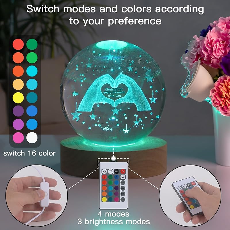 Luz Nocturna Bola Cristal 3D 16 Colores Control Remoto