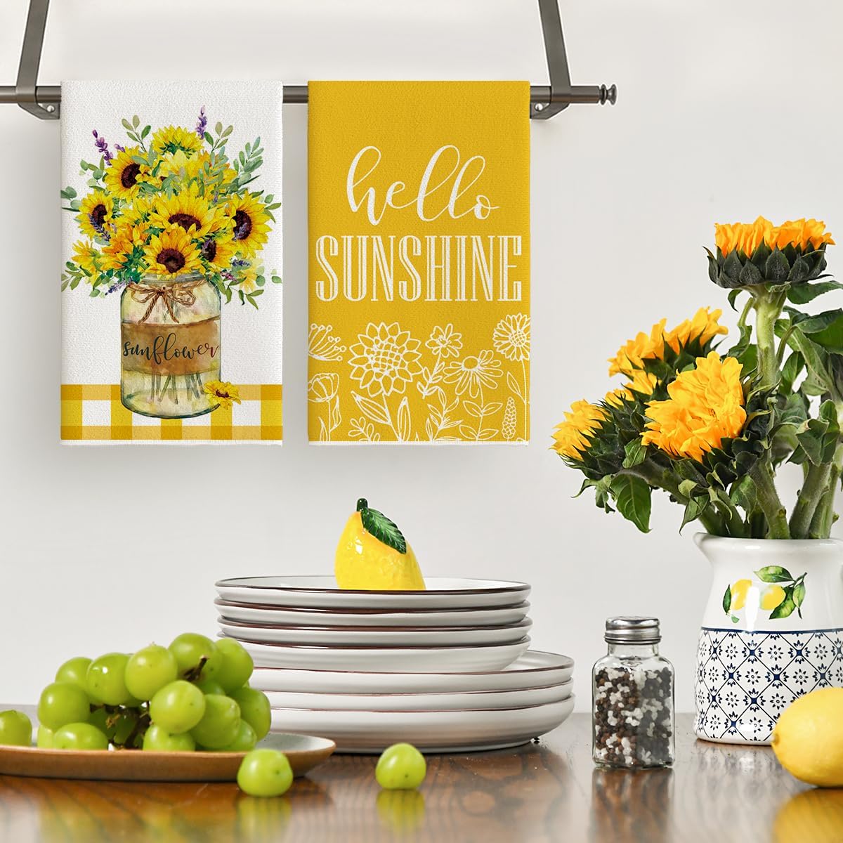 Toallas de cocina de verano Artoid Mode con diseño de girasoles y hojas 18 x 26