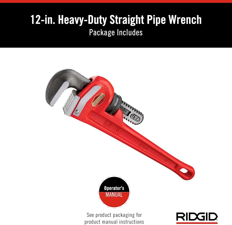 Llave tubería 12" resistente hilos autolimpiantes color rojo