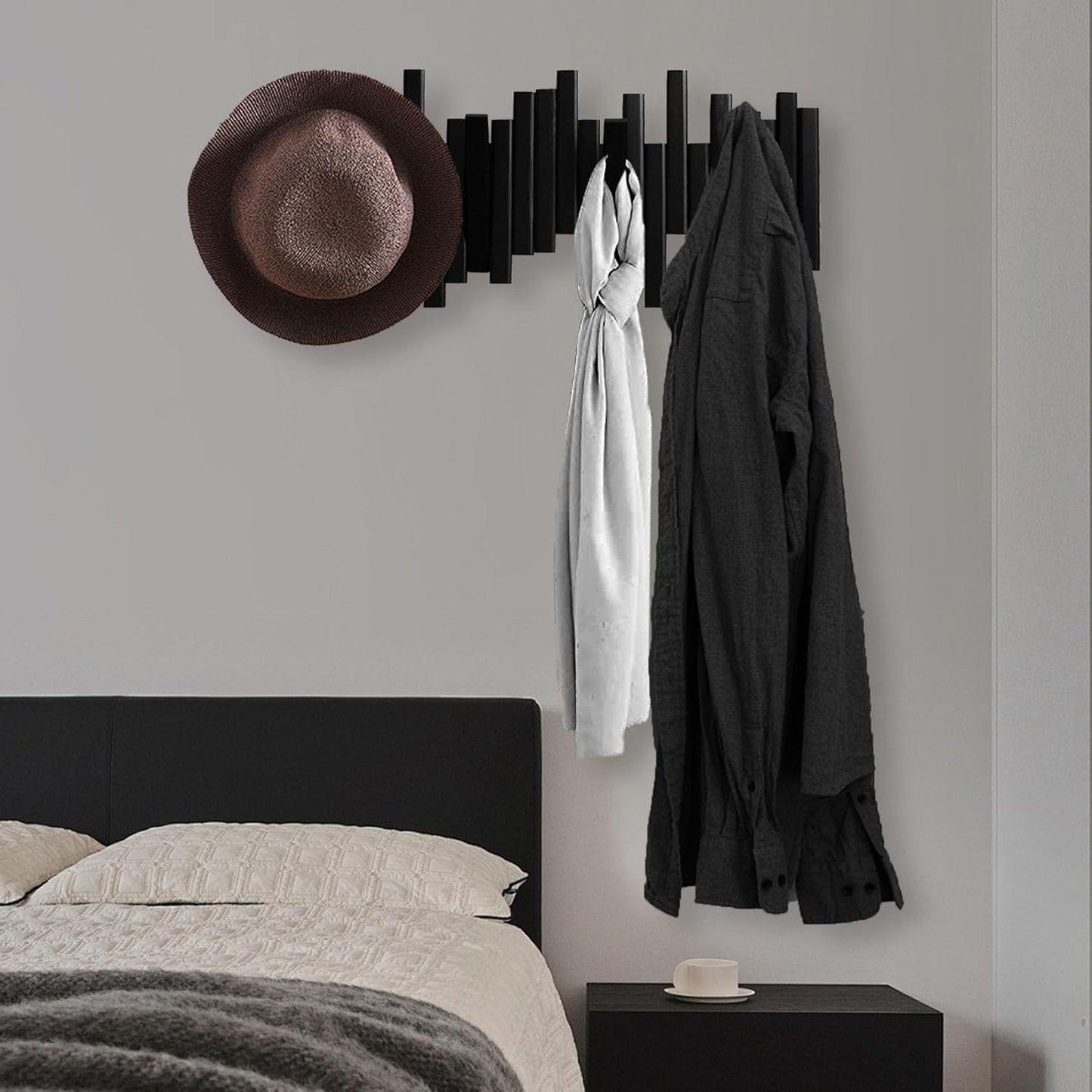 Perchero bambú 4 ganchos abatibles para pared moderno
