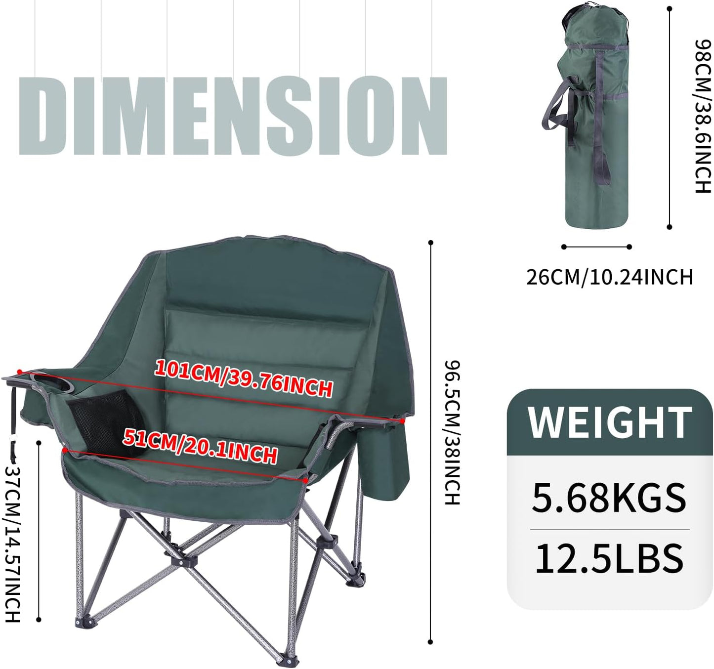 Silla campamento acolchada 400lb con refrigerador y soporte
