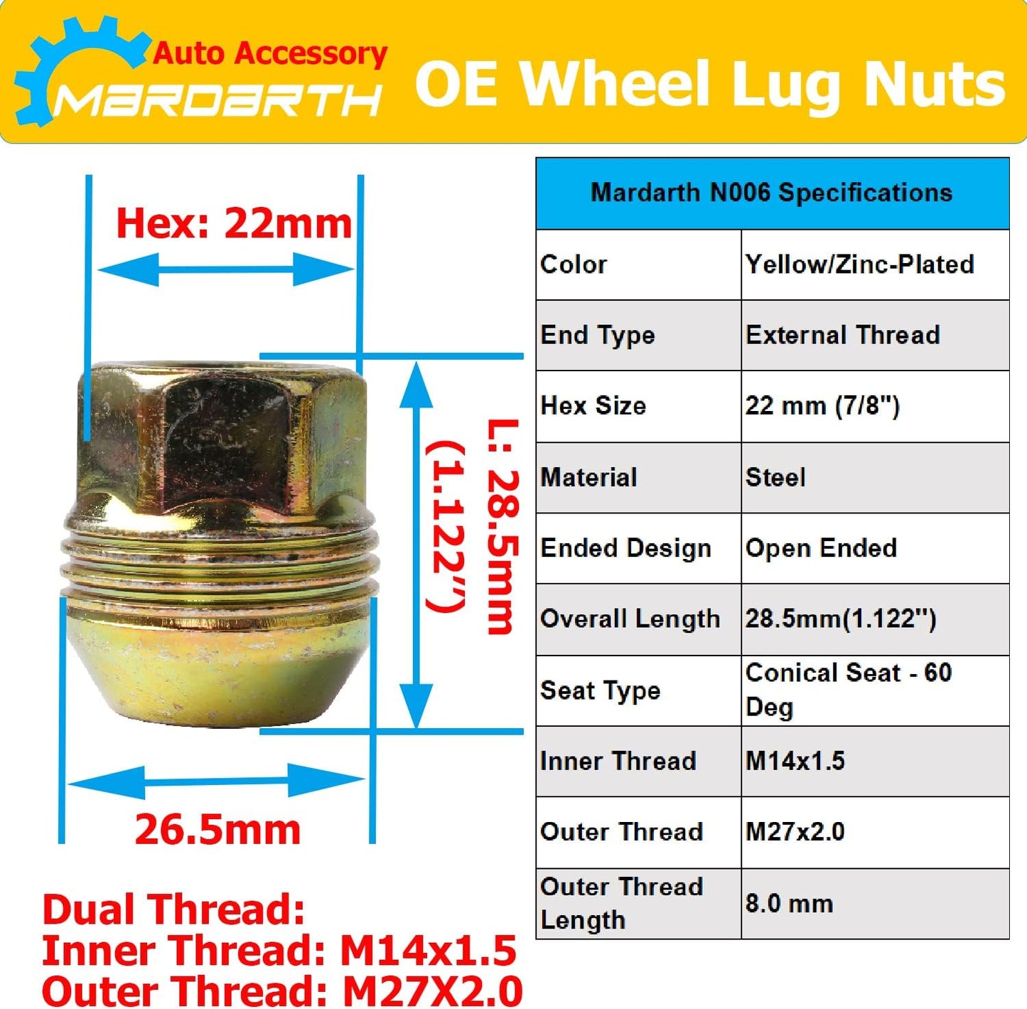 32 Tuercas Rueda OEM M14x1.5 para Silverado Sierra Yukon